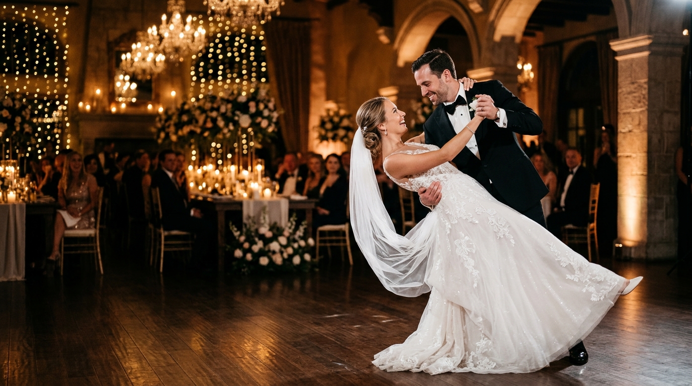 Bride and groom first dance at their wedding